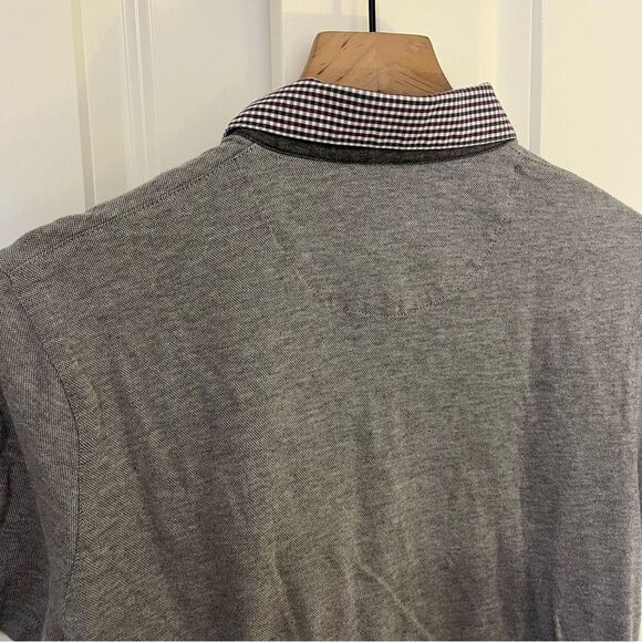 Ted Baker Men’s Grey polo with plaid Collar detail Size 4 or Large - Picture 6 of 13